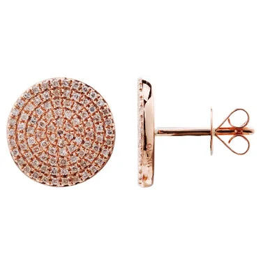 women's earrings with rose-cut diamonds -14K Rose Gold Diamond Large Disc Earrings