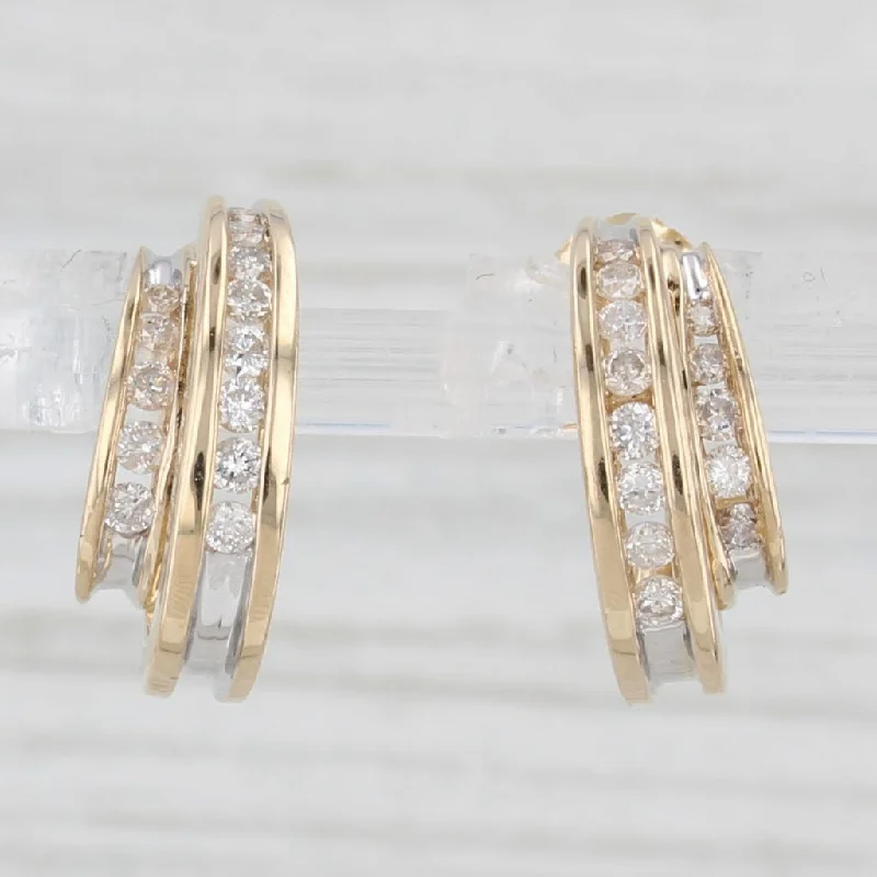 women's earrings with delicate detailing -0.48ctw Diamond J-Hook Double Hoop Earrings 14k Yellow Gold Small Drops