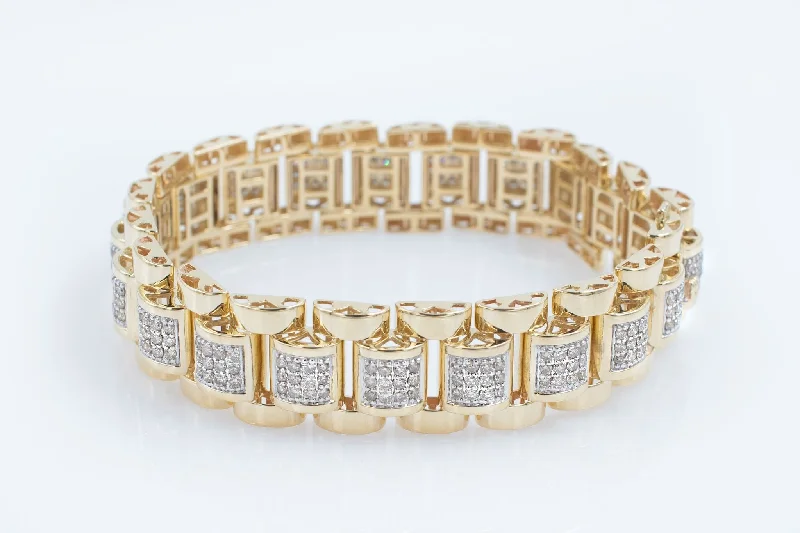 women's bracelets with unique centerpiece -Men's 10K gold hatch style bracelet.