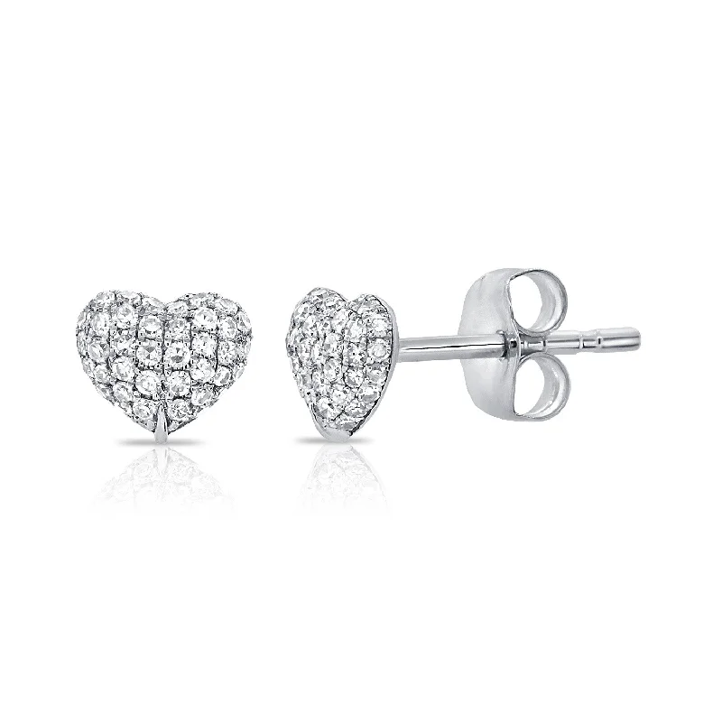 women's earrings with bolder design -14K White Gold Diamond Puffy Heart Stud Earrings