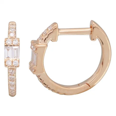 women's earrings with twisted design -14K Rose Gold Diamond Huggie Earrings