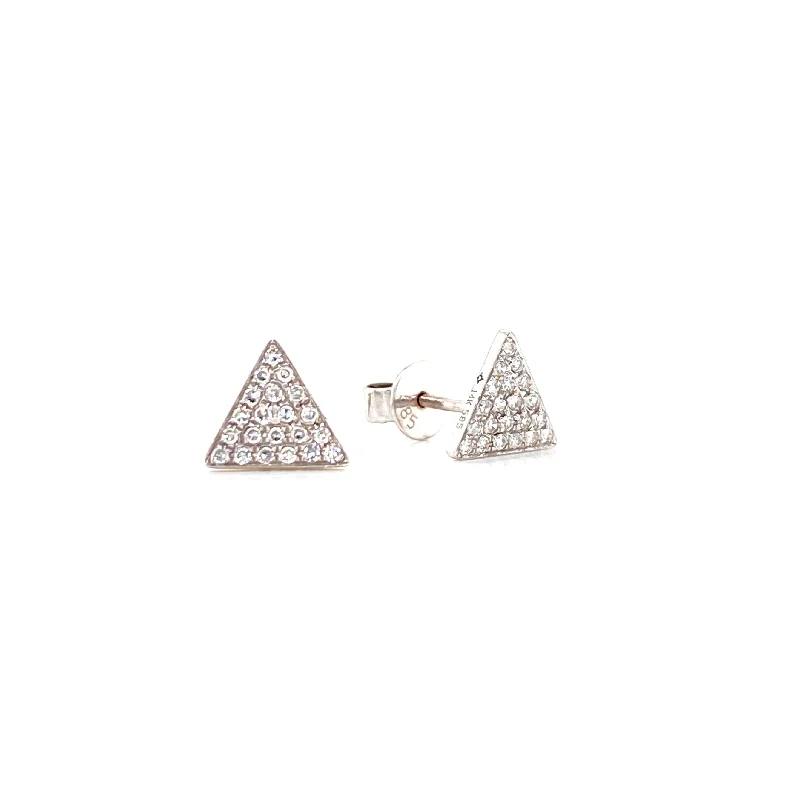 women's earrings with stud setting -14K White Gold Diamond Large Triangle Earrings