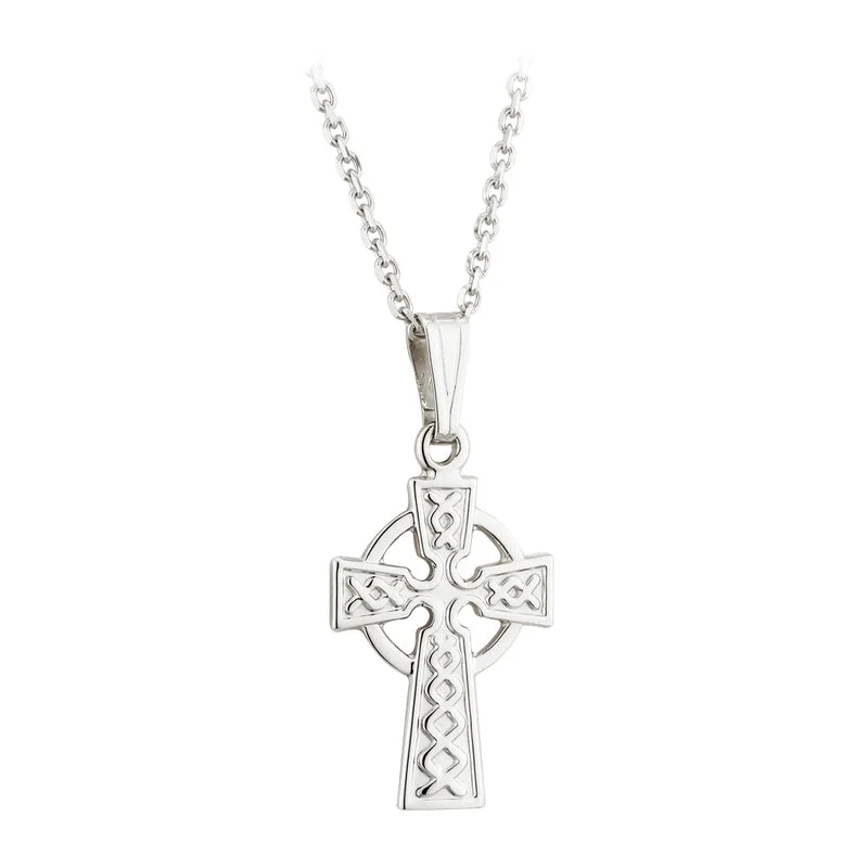 women's necklaces with contemporary look -14K White Gold Small Celtic Cross