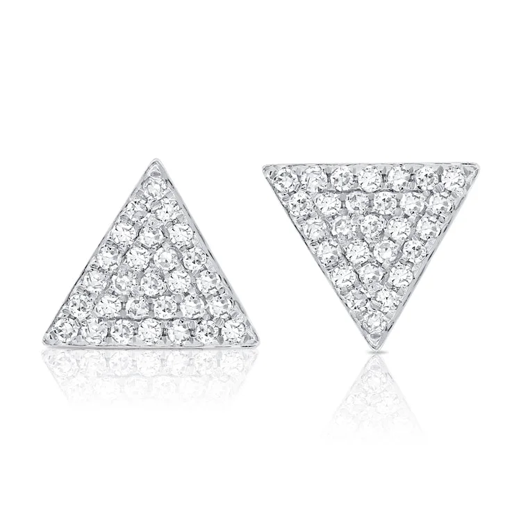 women's earrings with petite style -14K White Gold Large Diamond Triangle Earrings