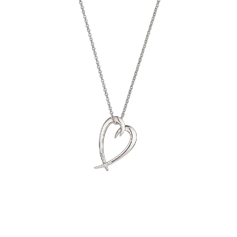 women's necklaces with long gold chain -Hook Heart Pendant - Silver & Diamond