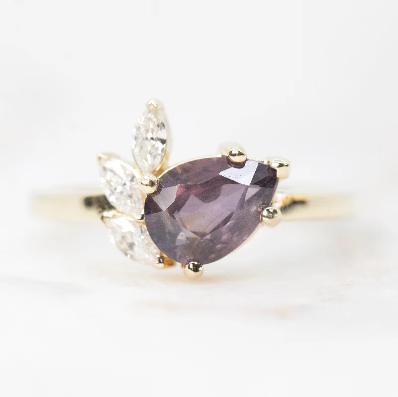 women's engagement rings with simple solitaire -Alyssa Ring with a 1.5 Carat Berry Pear Sapphire and White Accent Diamonds in 14k Yellow Gold - Ready to Size and Ship