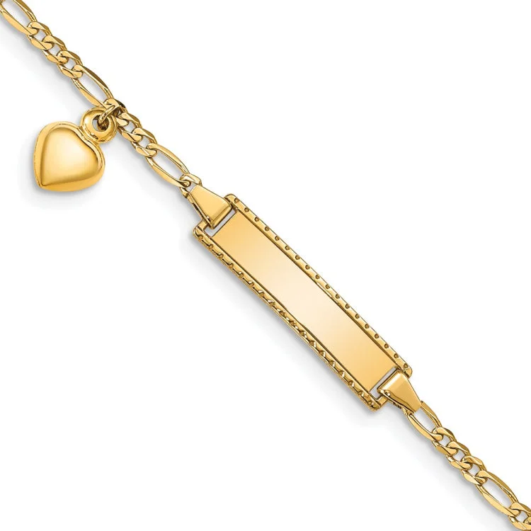 women's bracelets with unique centerpiece -14k Dangling Heart Children's Figaro Link ID Bracelet