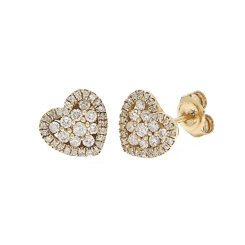 women's earrings with pearl -14K Yellow Gold Diamond Heart Stud Earrings