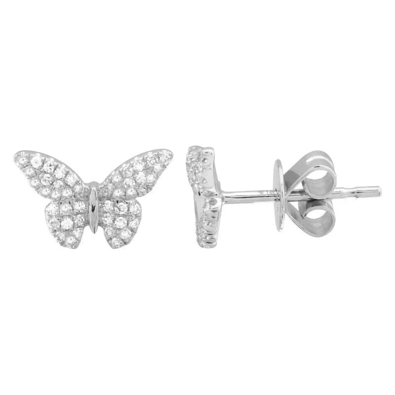 women's earrings with rose gold finish -14K White Gold Butterfly Diamond Earrings