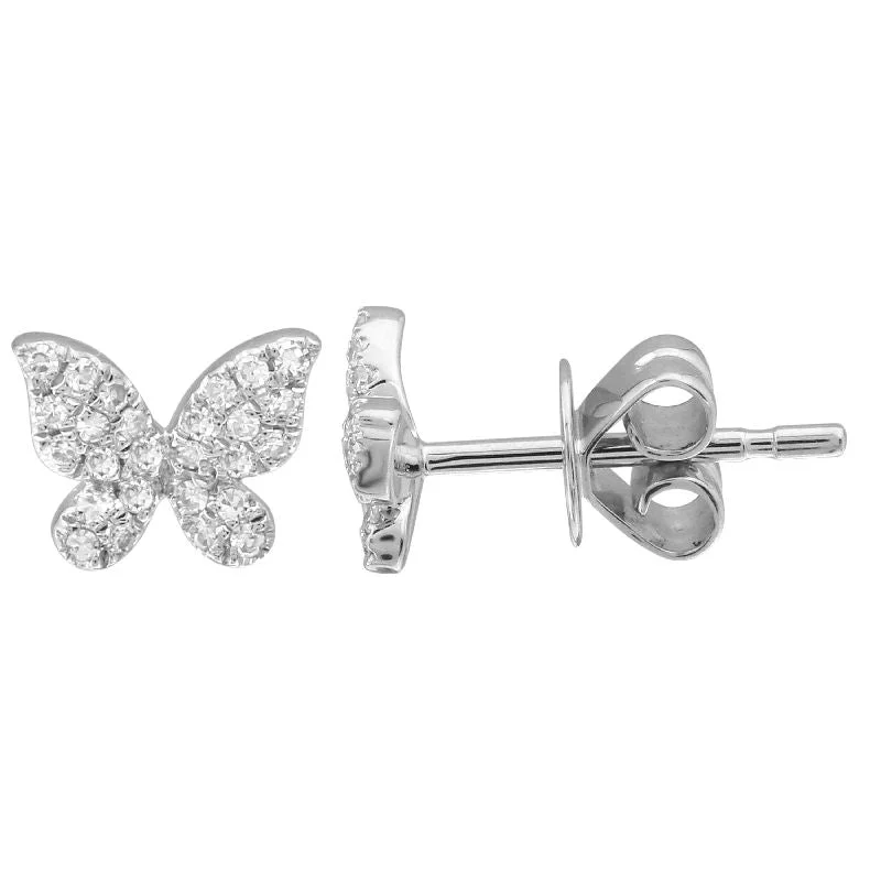 women's earrings with yellow gold finish -14K White Gold Butterfly Diamond Earrings