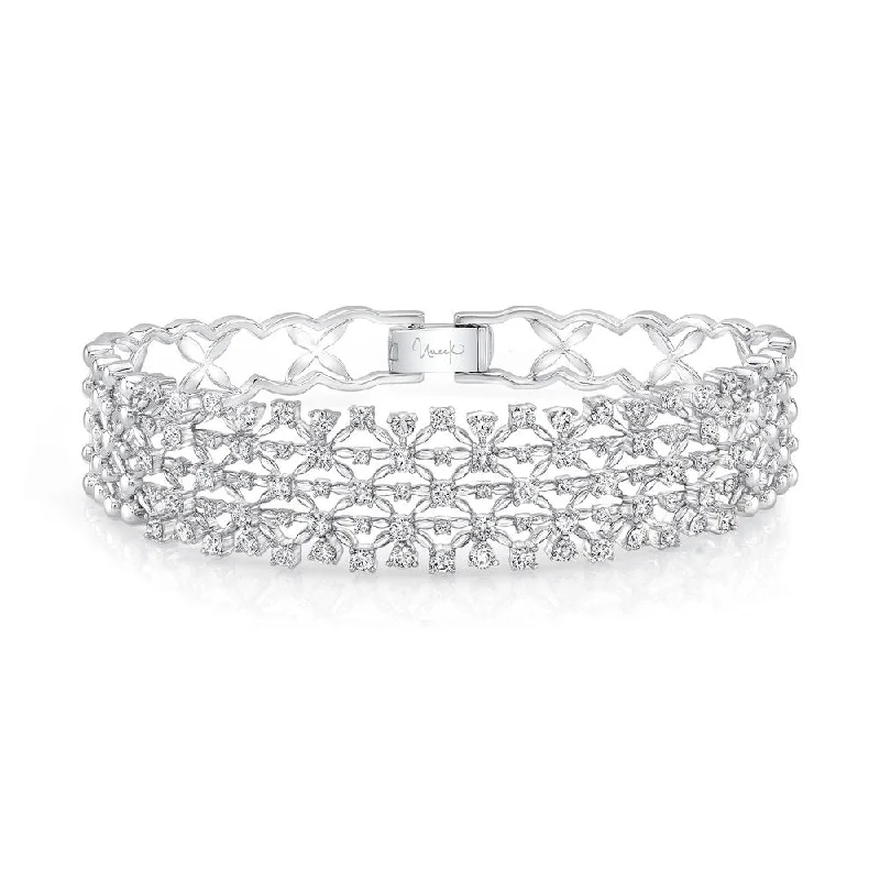 women's bracelets with sparkling crystal -Uneek Point de France Open Lace Diamond Bangle Bracelet