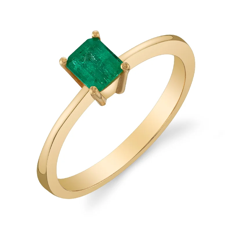 women's rings with floral side accents -Estate Emerald-Cut Columbian Emerald Ring