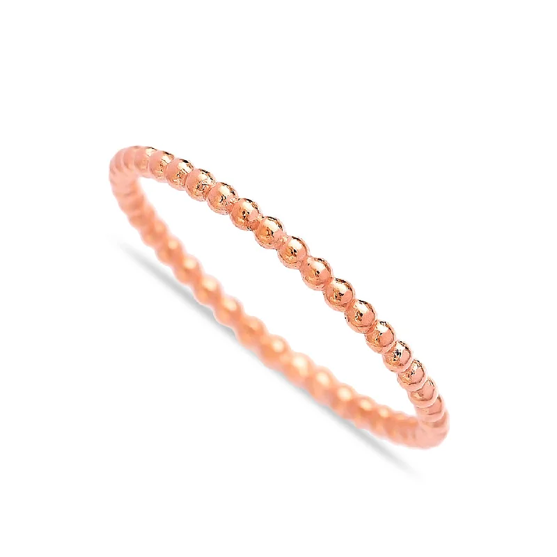 women's rings diamond -Turkish Sterling Silver Beaded Ring - Rose Gold Plated