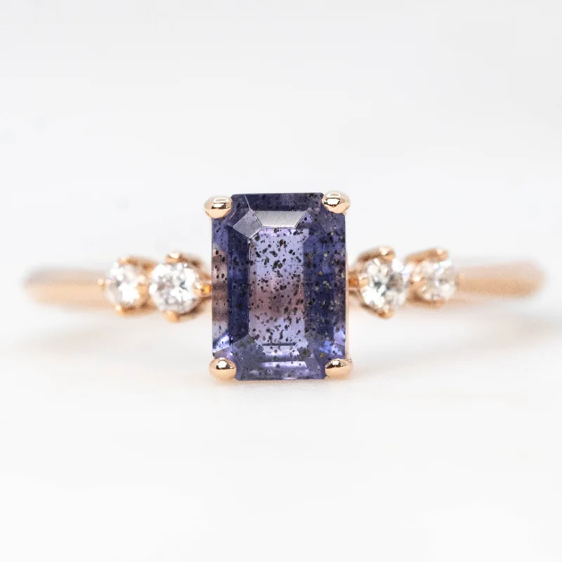 women's engagement rings with classic solitaire -Cordelia Ring with a 0.88 Carat Emerald Cut Iolite and White Accent Diamonds in 14k Rose Gold - Ready to Size and Ship