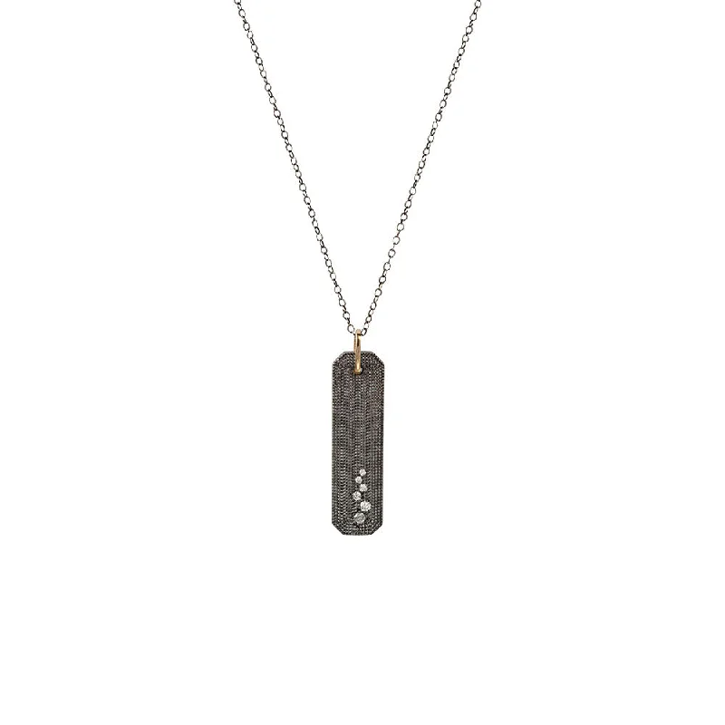 women's necklaces with pendant drop -Sterling Silver Black Rhodium ROYCE Textured Bar Pendant with Round Diamonds