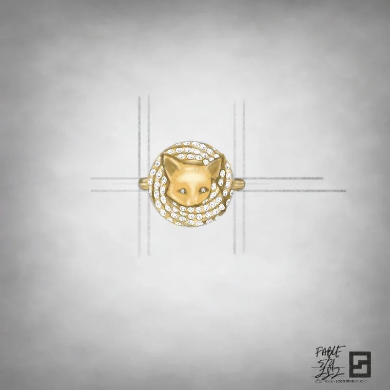 women's engagement rings with yellow gold band -DIAMOND AND GOLD WRAPPED FOX RING