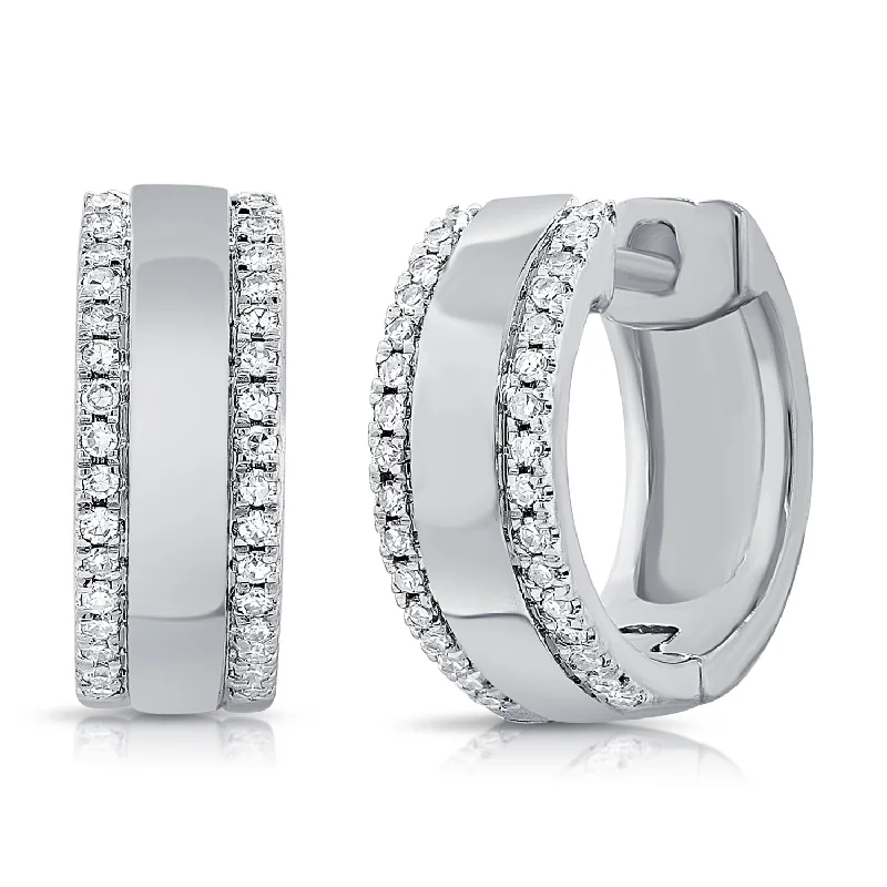 women's earrings with bold statement -14K White Gold Diamond Medium Huggie Earrings