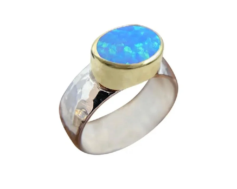 women's rings gold -Yaron Morhaim 9ct Gold and Sterling Silver Opal Ring