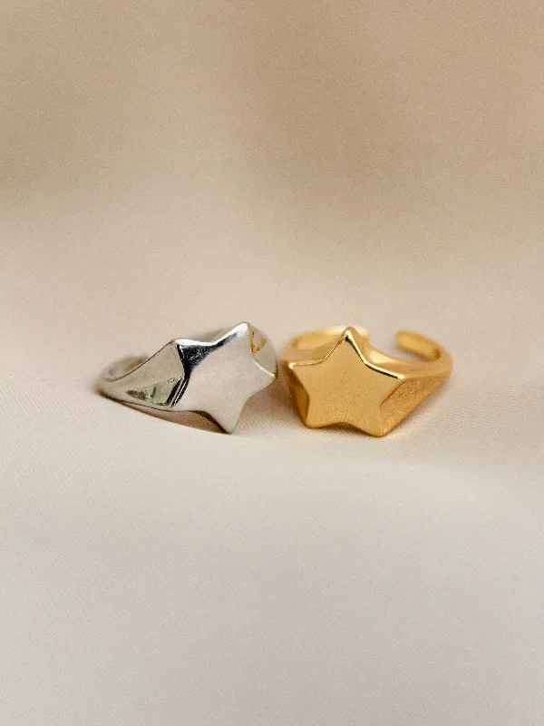 women's rings with dual-tone band -Star Signet Ring