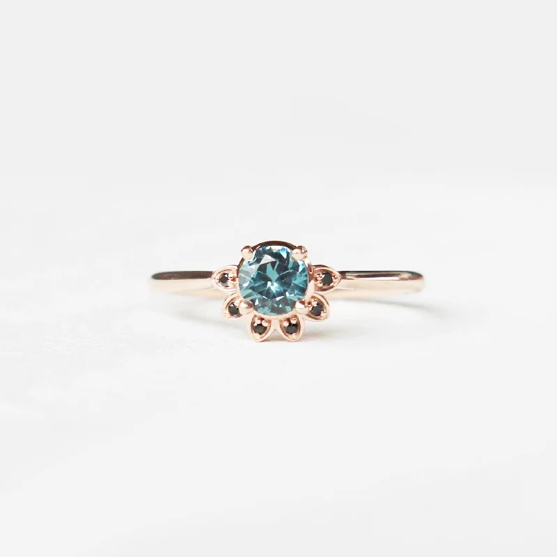 women's engagement rings with twisted metal design -Caren Ring with a London Blue Topaz and Black Diamonds - Made to Order, Choose Your Gold Tone