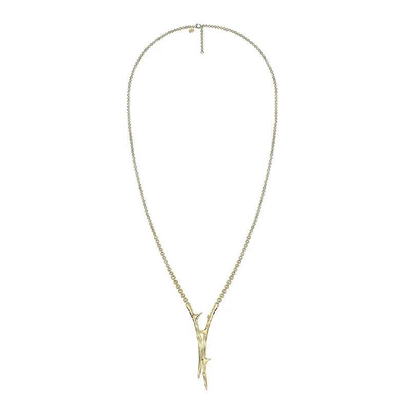 women's necklaces with diamond pendant -Rose Thorn Drop Lariat - Yellow Gold Vermeil