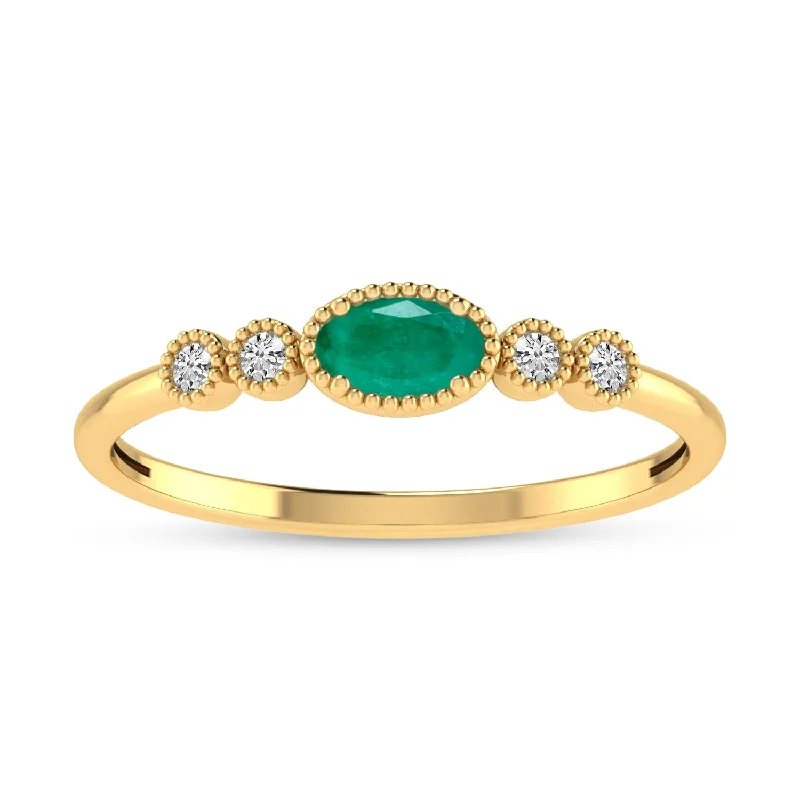 women's engagement rings with large side diamonds -14K Yellow Gold Oval Emerald and Diamond Stackable Ring RM4307X-MAY