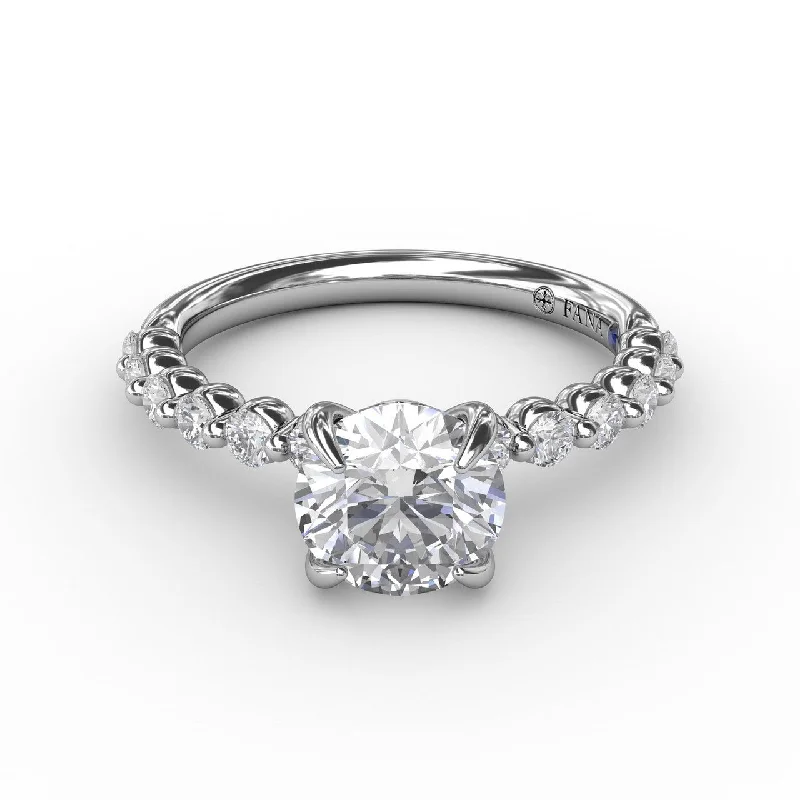 women's engagement rings with milgrain detailing -FANA Contemporary Round Diamond Solitaire With Diamond Band S3244