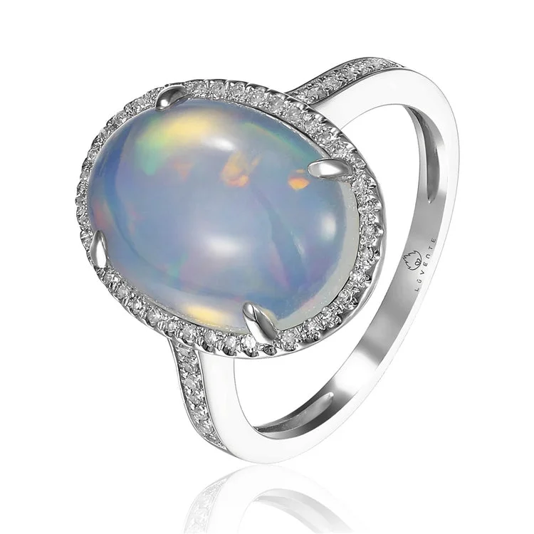 women's rings with statement design -Luvente Opal 14kt White Gold Ring R03958