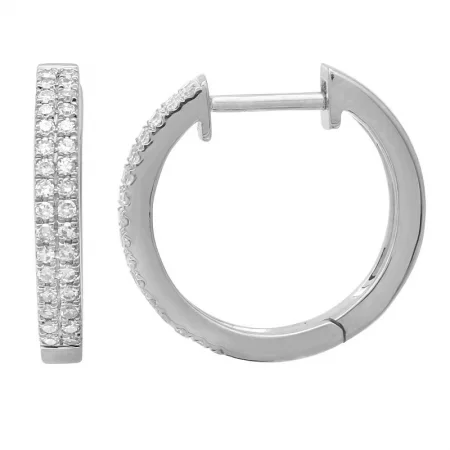 women's earrings with modern aesthetic -14K White Gold Double Row Diamond Huggie Earrings