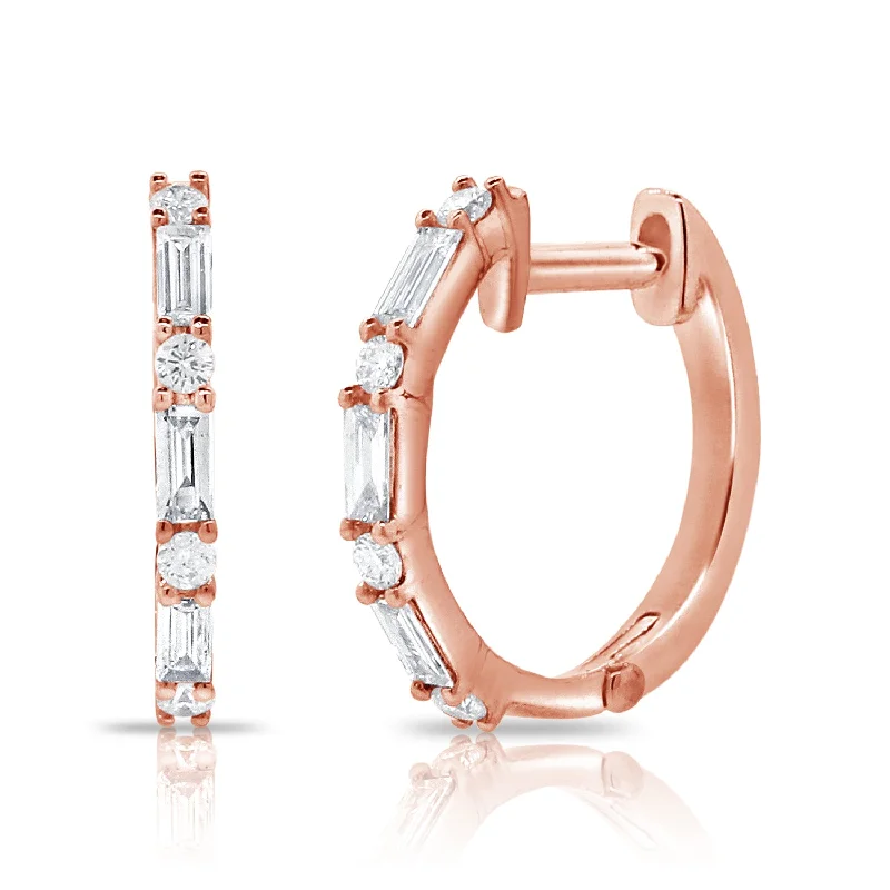 women's earrings with aquamarine -14K Rose Gold Diamond Huggie Earrings