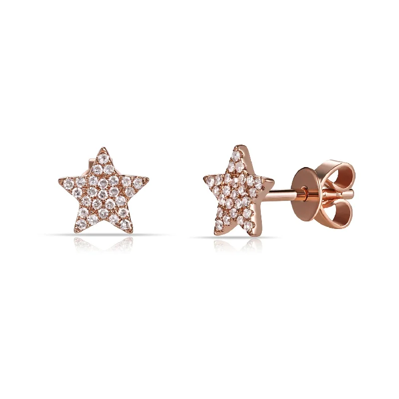 women's earrings with vibrant gemstones -14K Rose Gold Diamond Star Stud Earrings