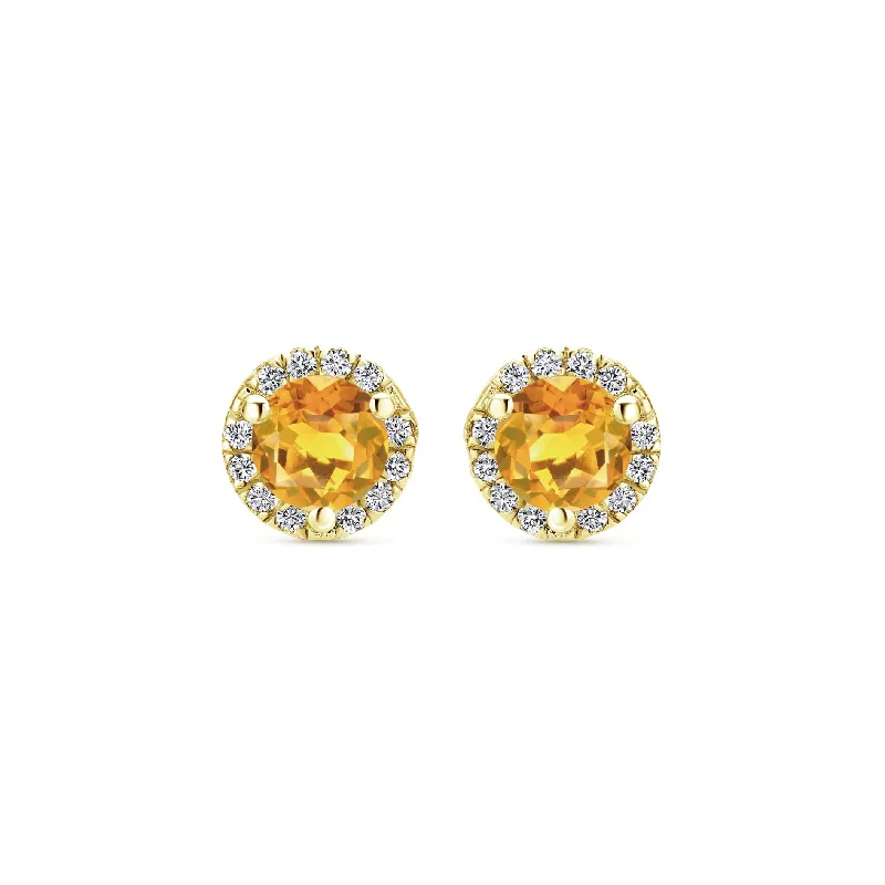 women's earrings with statement look -14K Yellow Gold Diamond and Citrine Stud Earrings