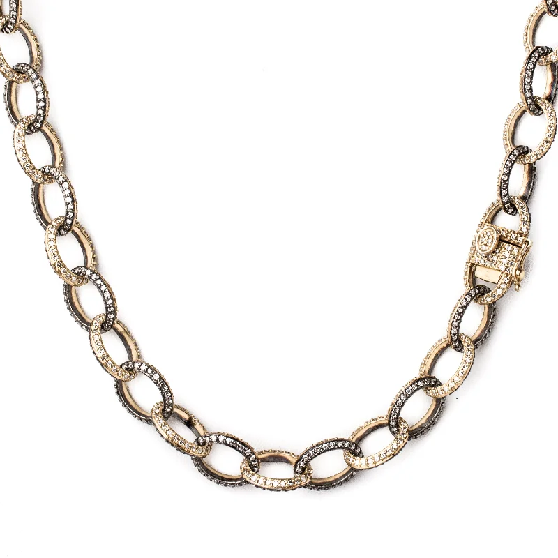 women's necklaces with simple chain -36" Diamond 1/2 Gold 1/2 Silver Link Chain