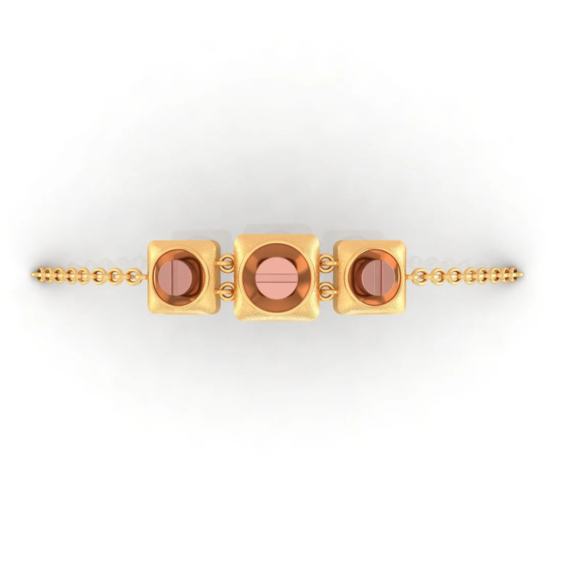 women's bracelets with cubic zirconia -14KT (585) Yellow Gold Square Charm Bracelet (Free Size - Adjustable)