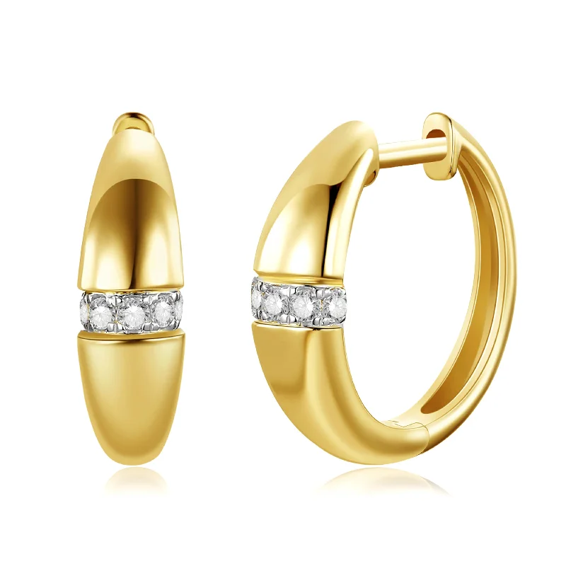 women's earrings with stud setting -14K Yellow Gold Diamond Polished Dome Huggie Earrings