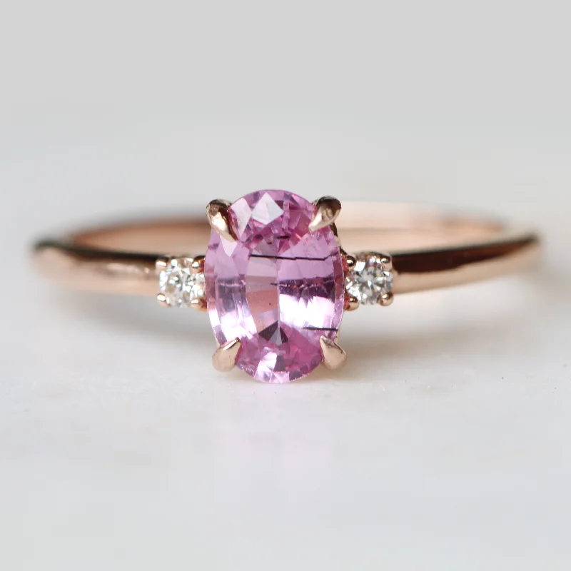 women's engagement rings with emerald -Terra Ring with a 1.05 Carat Pink Oval Sapphire and White Accent Diamonds in 14k Rose Gold - Ready to Size and Ship