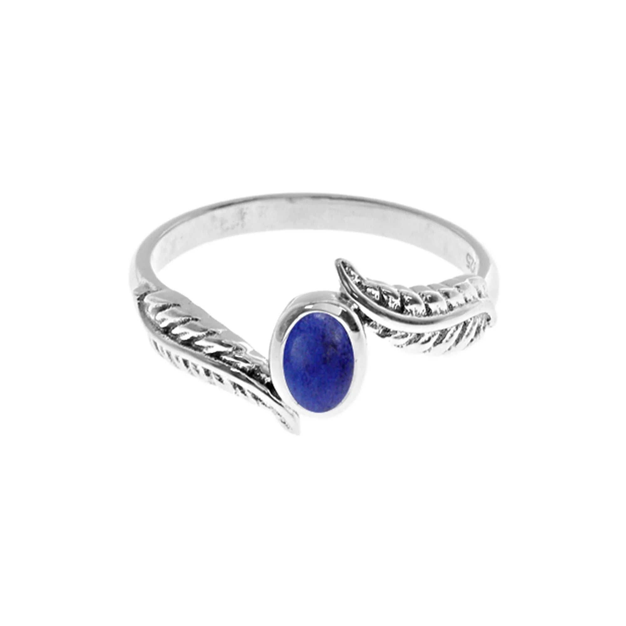 women's rings with dual-tone band -Sterling Silver Lapis Lazuli Feather Ring