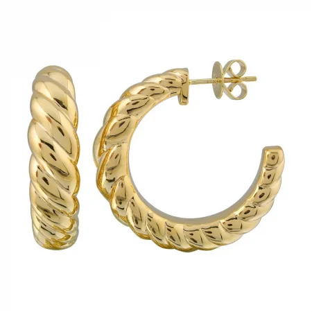 women's earrings with emerald -14k Yellow Gold Croissant Open Hoop Earrings / Light Gold Weight