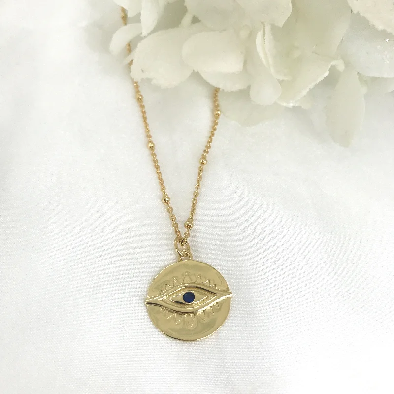 women's necklaces with amethyst -18k/925 Vermeil Ball Chain with Evil Eye