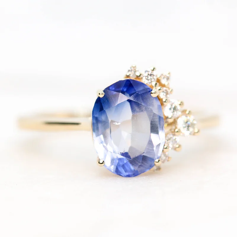 women's engagement rings with brilliant diamond shine -Project: Custom Anila Ring with a 2.5+ Carat Oval Blue Sapphire and White Accent Diamonds in 14k