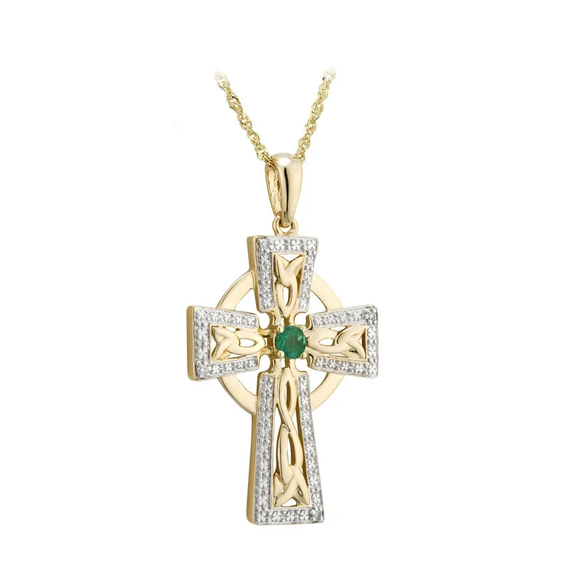 women's necklaces with beaded accents -14K Gold Diamond & Emerald Large Cross