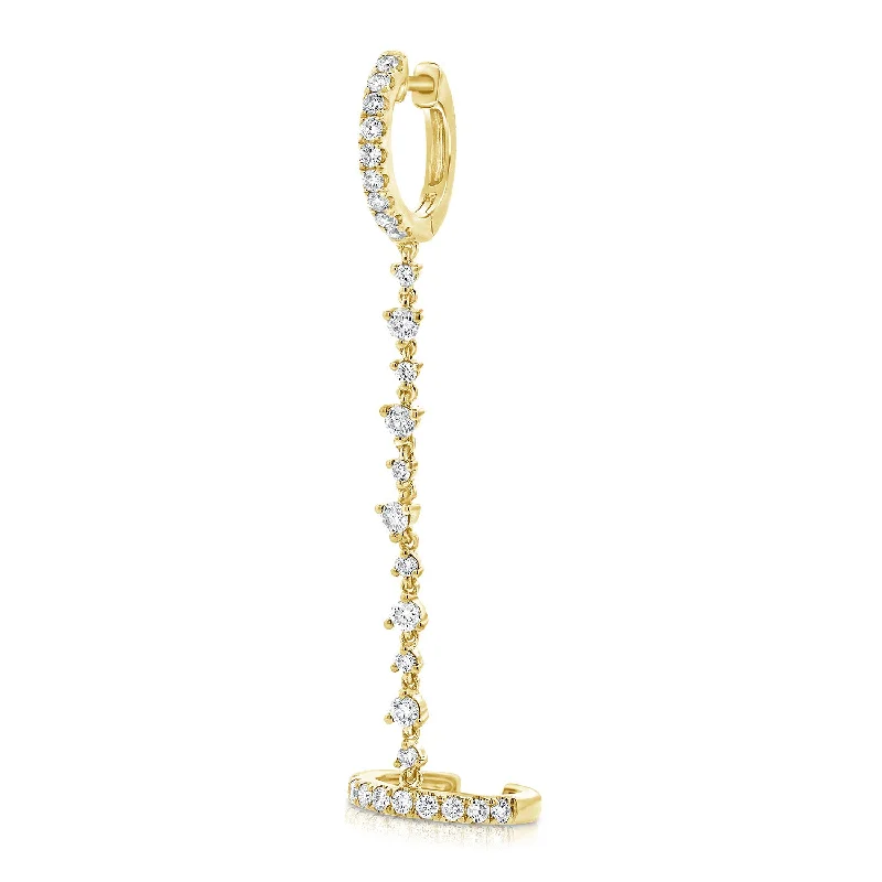 women's earrings with twisted design -14K Yellow Diamond Double Hoop Chain Earring(1)