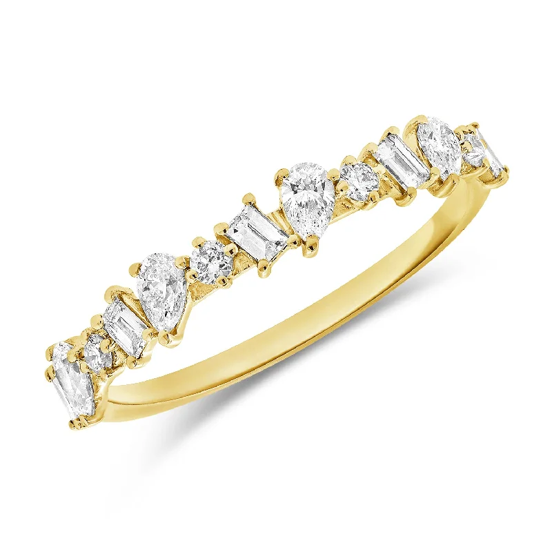 women's engagement rings with pave diamonds -Radiant Diamond Band with Pear-Shaped and Baguette Accents in 0.55 Carats