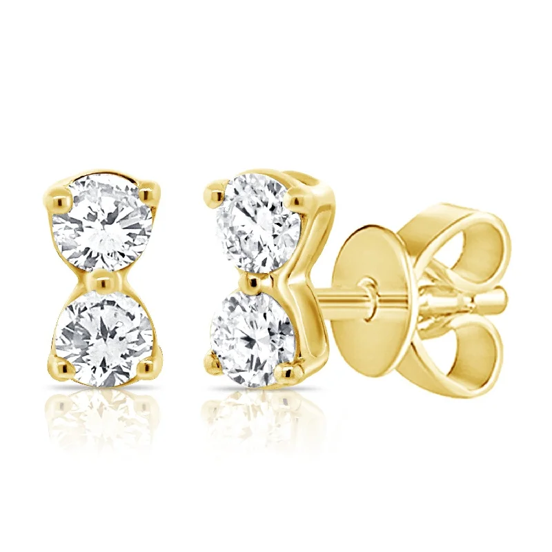 women's earrings with platinum finish -14K Yellow Gold Double Diamond Stud Earrings