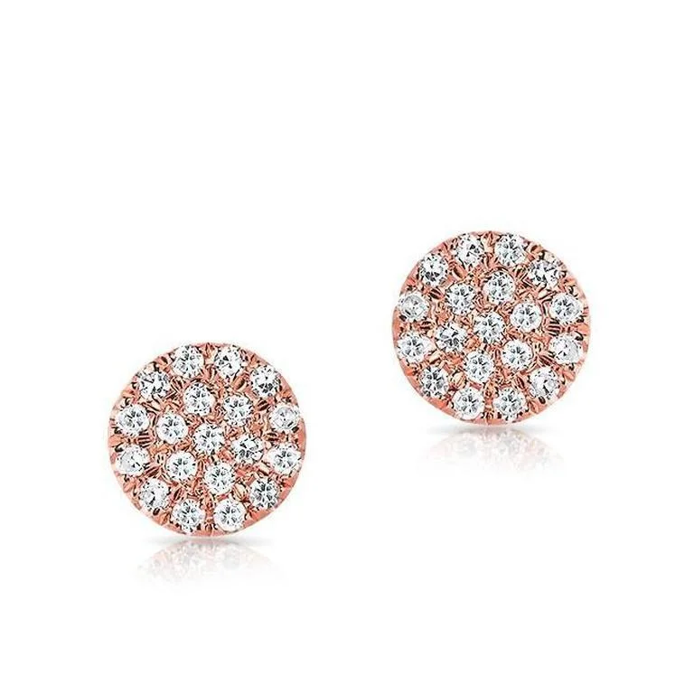 women's earrings with hammered finish -14K Rose Gold Flat Mini Disc Diamond Earrings