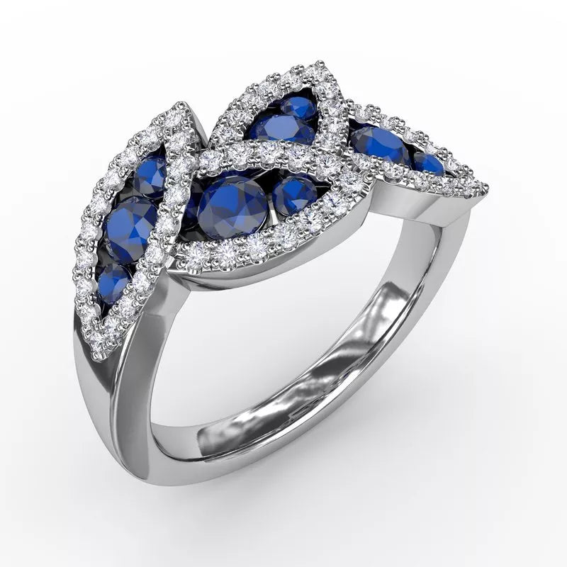 women's engagement rings with diamond accents -Fana Glam Galore Sapphire and Diamond Leaf Ring 1597