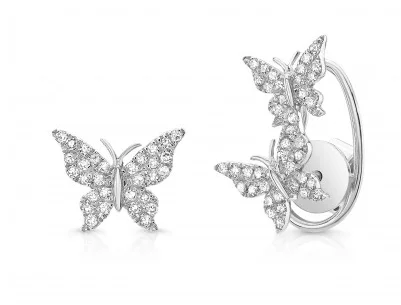 women's earrings silver -14K White Gold Diamond Butterfly Earrings