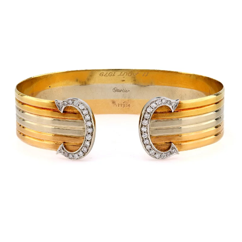 women's bracelets with celestial drop -Cartier diamond 18k gold Trinity Double C cuff bracelet