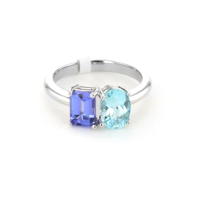 women's rings with minimalist style -Two Stone Tanzanite & Blue Topaz Ring | 10270574