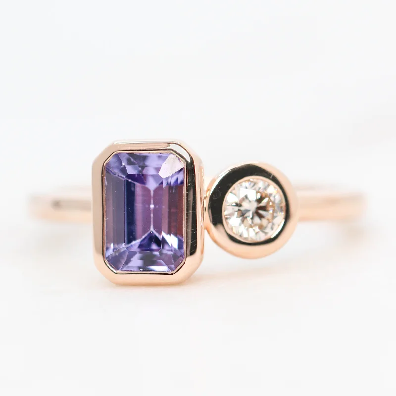 women's engagement rings with custom-designed setting -Toi et Moi Ring with an Emerald Cut Tanzanite & White Round Diamond - Made to Order, Choose Your Gold Tone